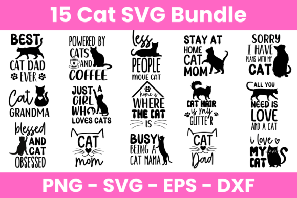 15 Cat SVG Bundle for Embroidery Projects
